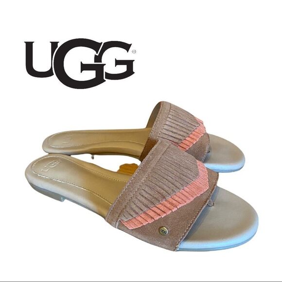New In Box UGG "Binx" Women's Chestnut Suede Leather Slide Sandals 6.5 - Picture 1 of 4